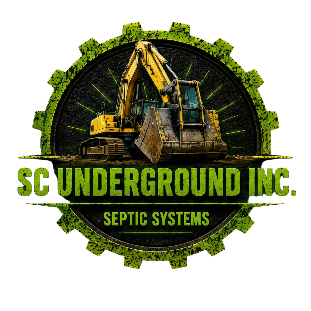 SC Underground Inc. logo — gear emblem with excavator